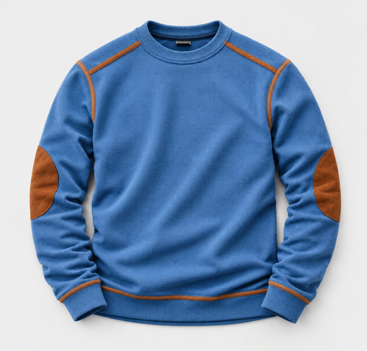 Caleb Men's Waffle Knit Crew Neck Jumper with Elbow Patches