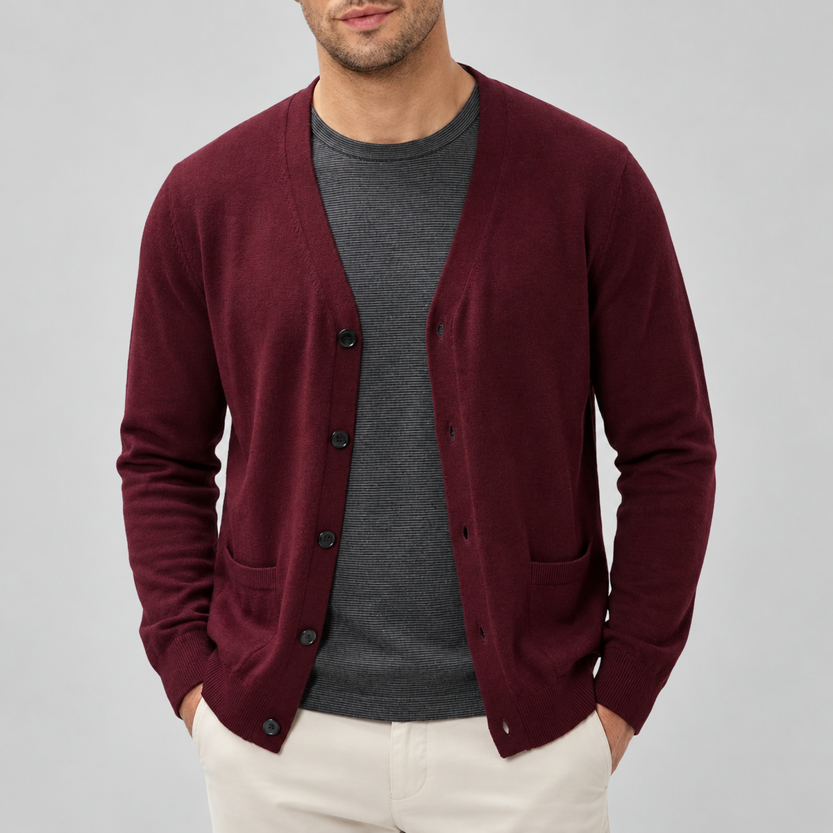 Leo Men's Classic V-Neck Button-Front Cardigan