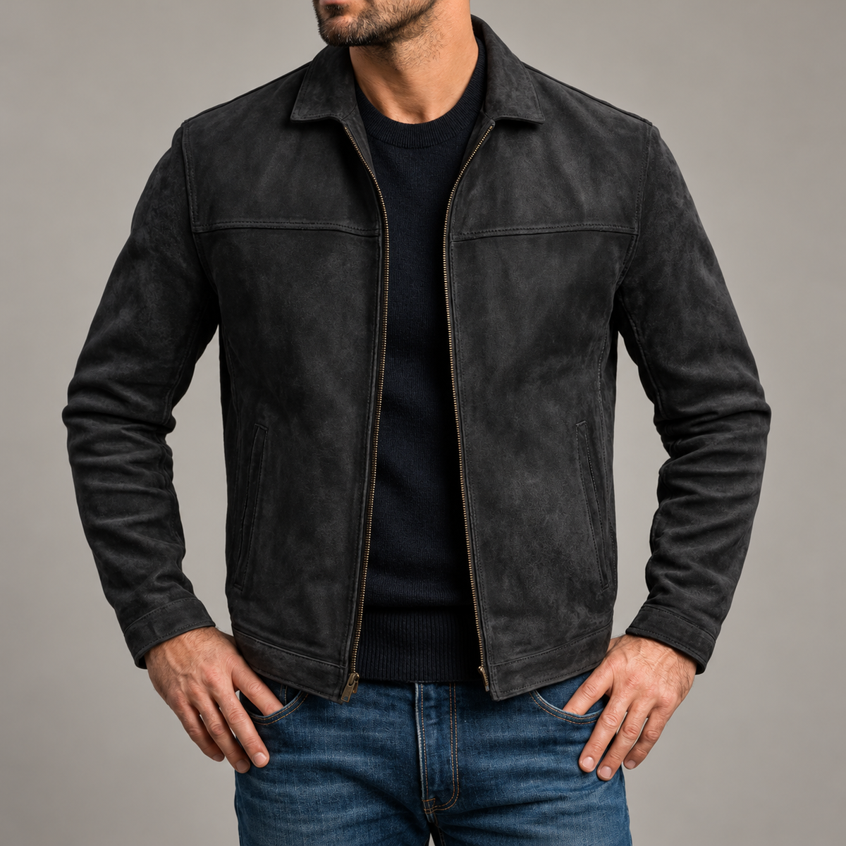 Asher Men's Suede Leather Zip Jacket