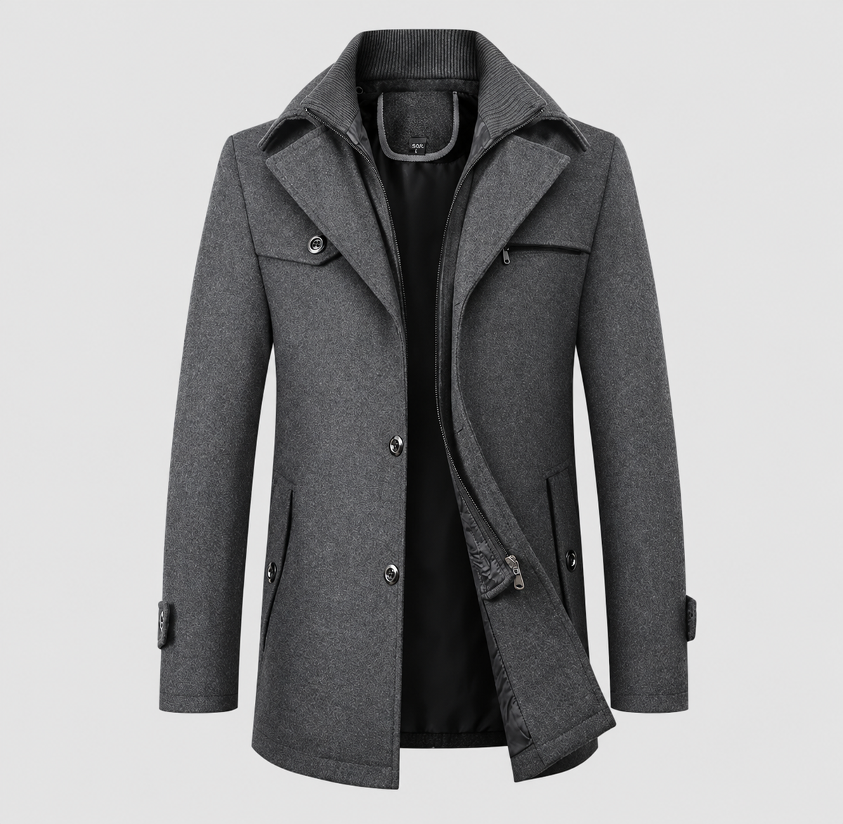 Logan Men's Mid-Length Zip & Button Wool Blend Coat