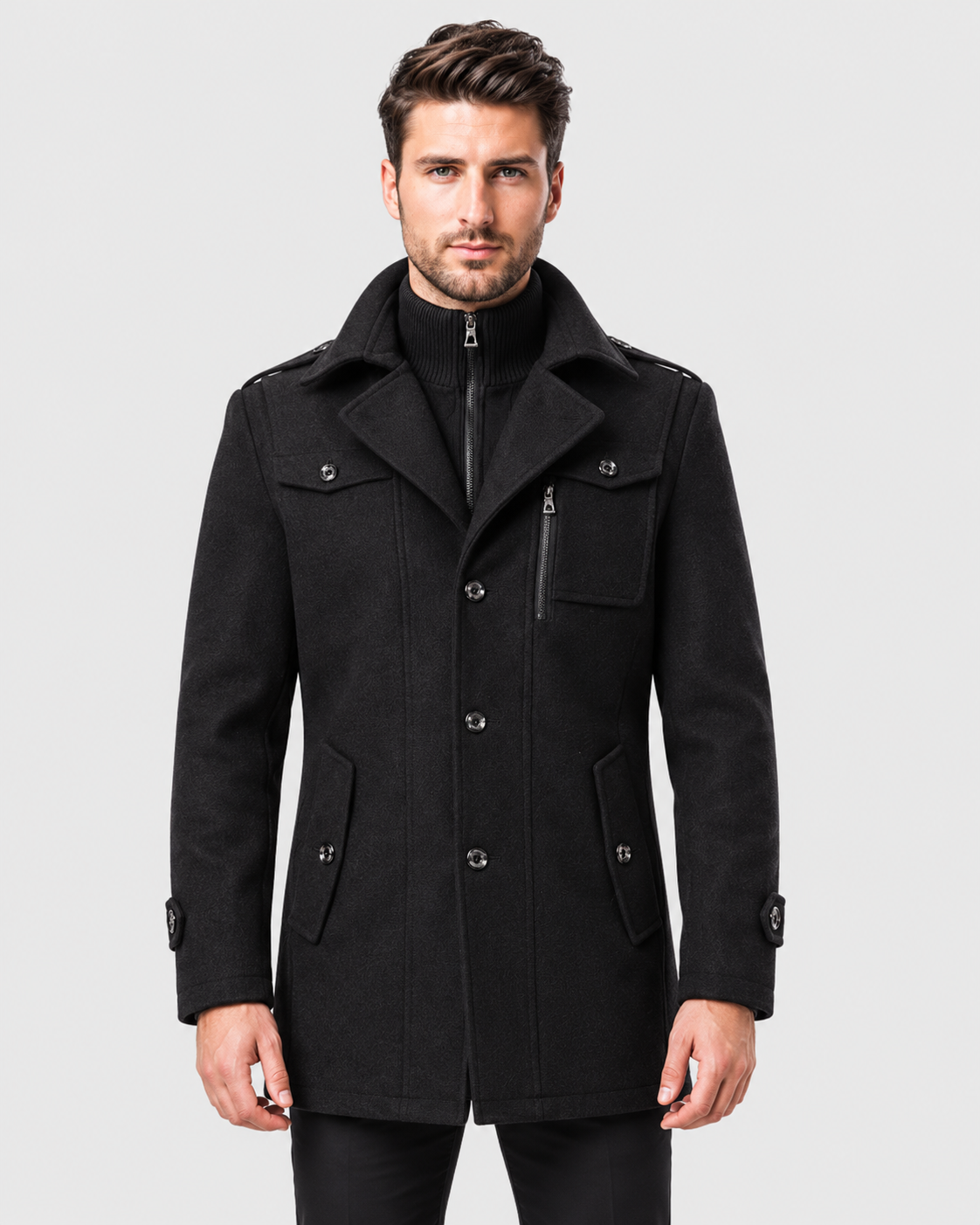 Noah Men's Wool Blend Zip & Button Winter Coat