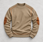 Caleb Men's Waffle Knit Crew Neck Jumper with Elbow Patches