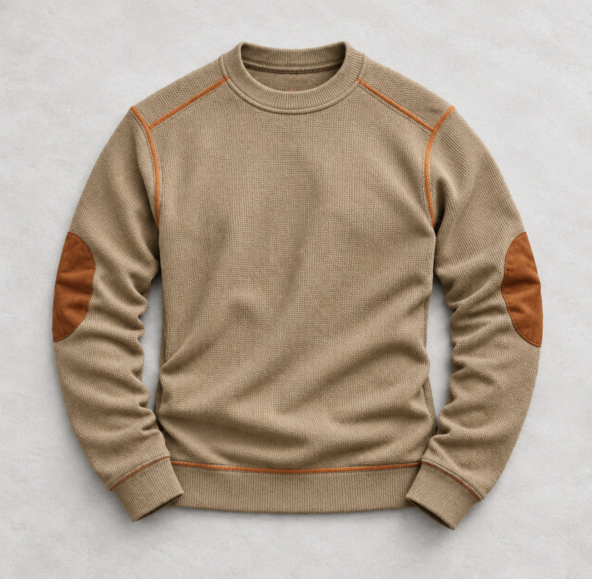 Caleb Men's Waffle Knit Crew Neck Jumper with Elbow Patches