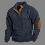 Felix Ribbed Button-Collar Suede-Patch Jumper