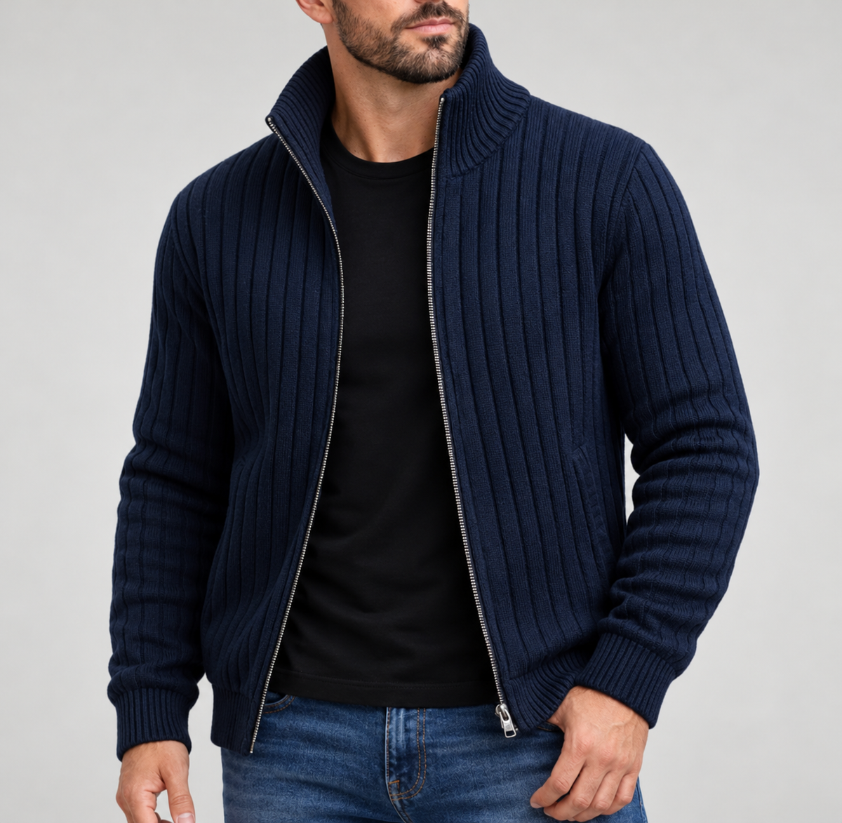Miles Men's Ribbed Full-Zip Knit Cardigan