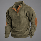 Felix Ribbed Button-Collar Suede-Patch Jumper