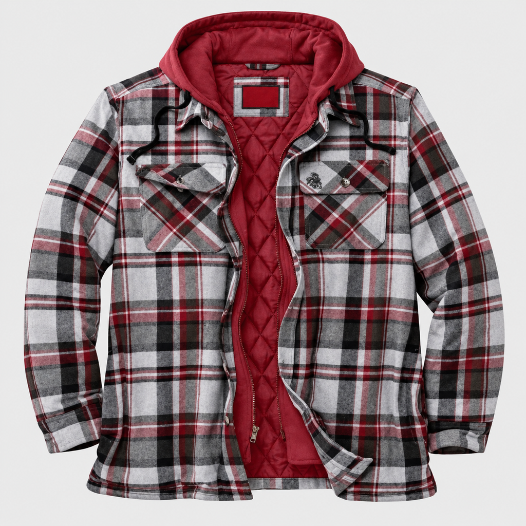 Hudson Men's Quilted Plaid Hooded Shirt Jacket
