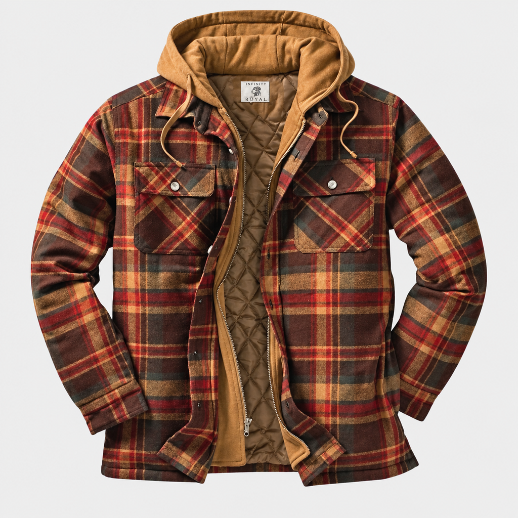 Hudson Men's Quilted Plaid Hooded Shirt Jacket