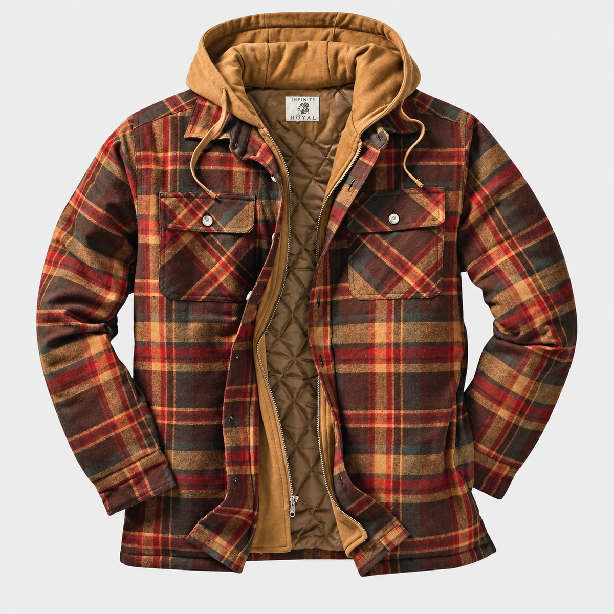 Hudson Men's Quilted Plaid Hooded Shirt Jacket