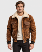 Caleb Men's Sherpa Lined Suede Bomber Jacket