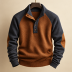 Jasper Men's Buttoned Stand Collar Knit Jumper with Elbow Patches