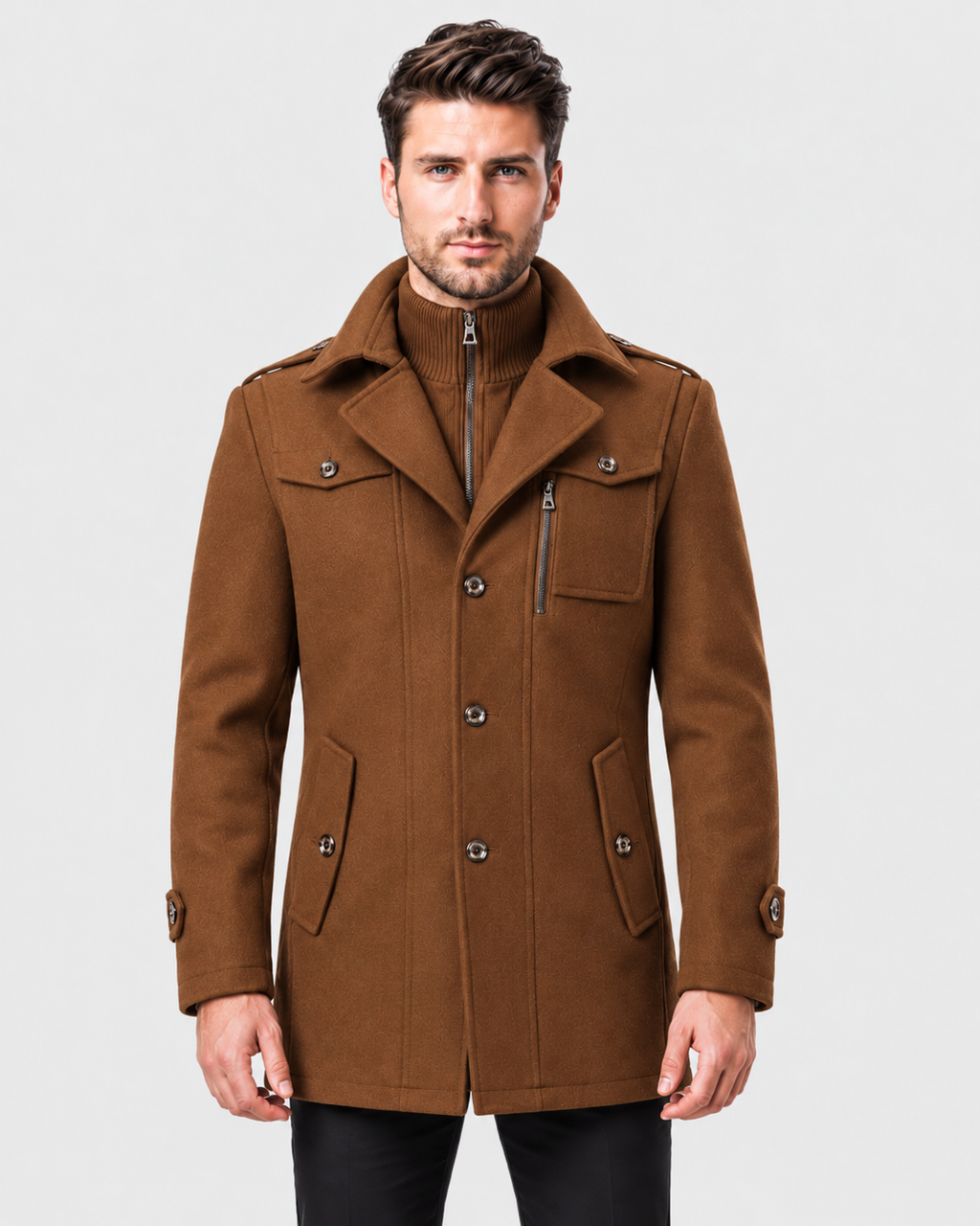 Noah Men's Wool Blend Zip & Button Winter Coat