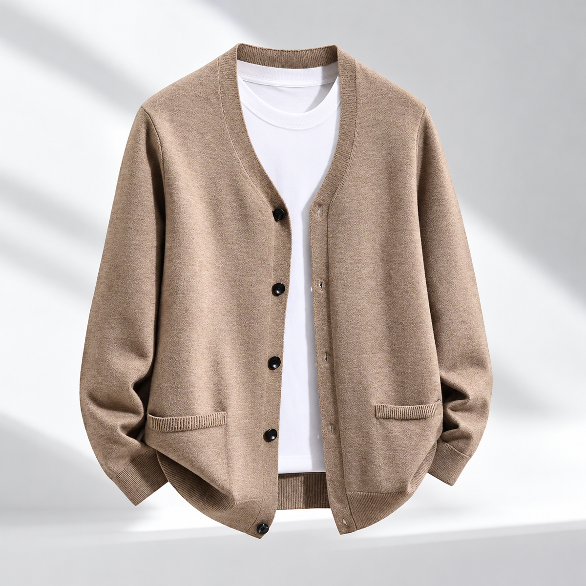 Leo Men's Classic V-Neck Button-Front Cardigan