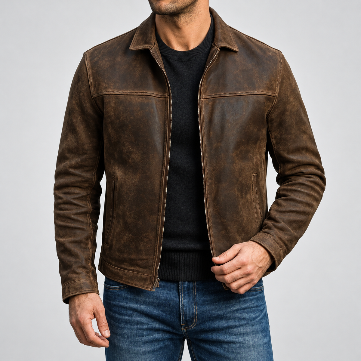 Asher Men's Suede Leather Zip Jacket