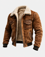 Caleb Men's Sherpa Lined Suede Bomber Jacket