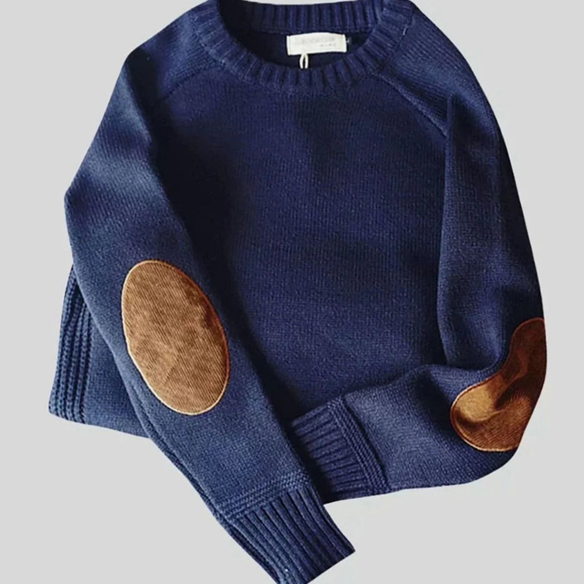 Men's Classic Crew-Neck Suede-Patch Knit Jumper