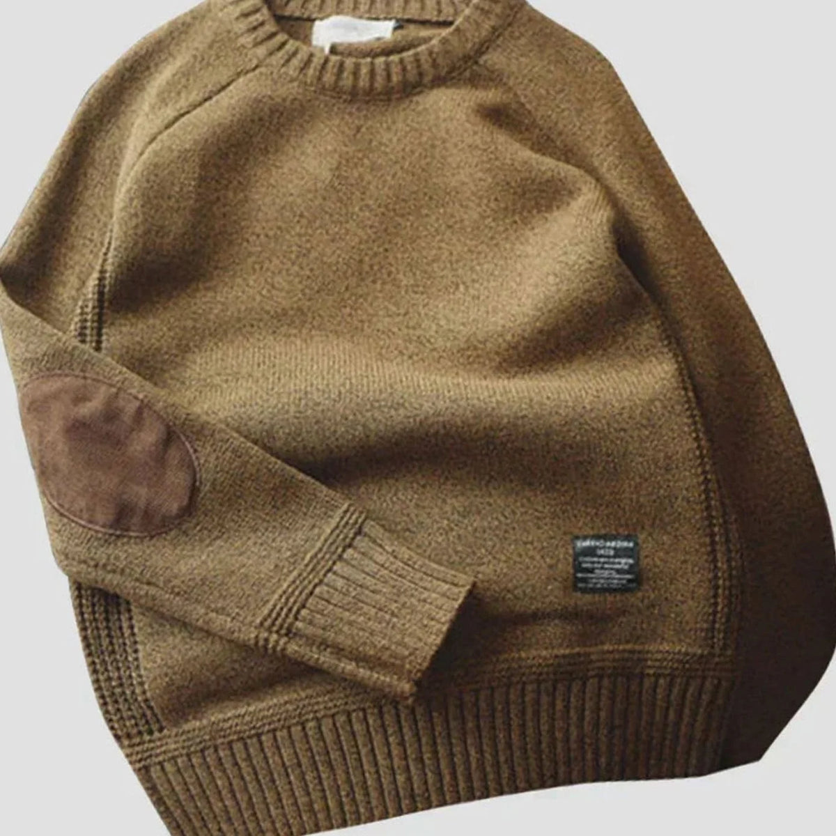 Men's Classic Crew-Neck Suede-Patch Knit Jumper