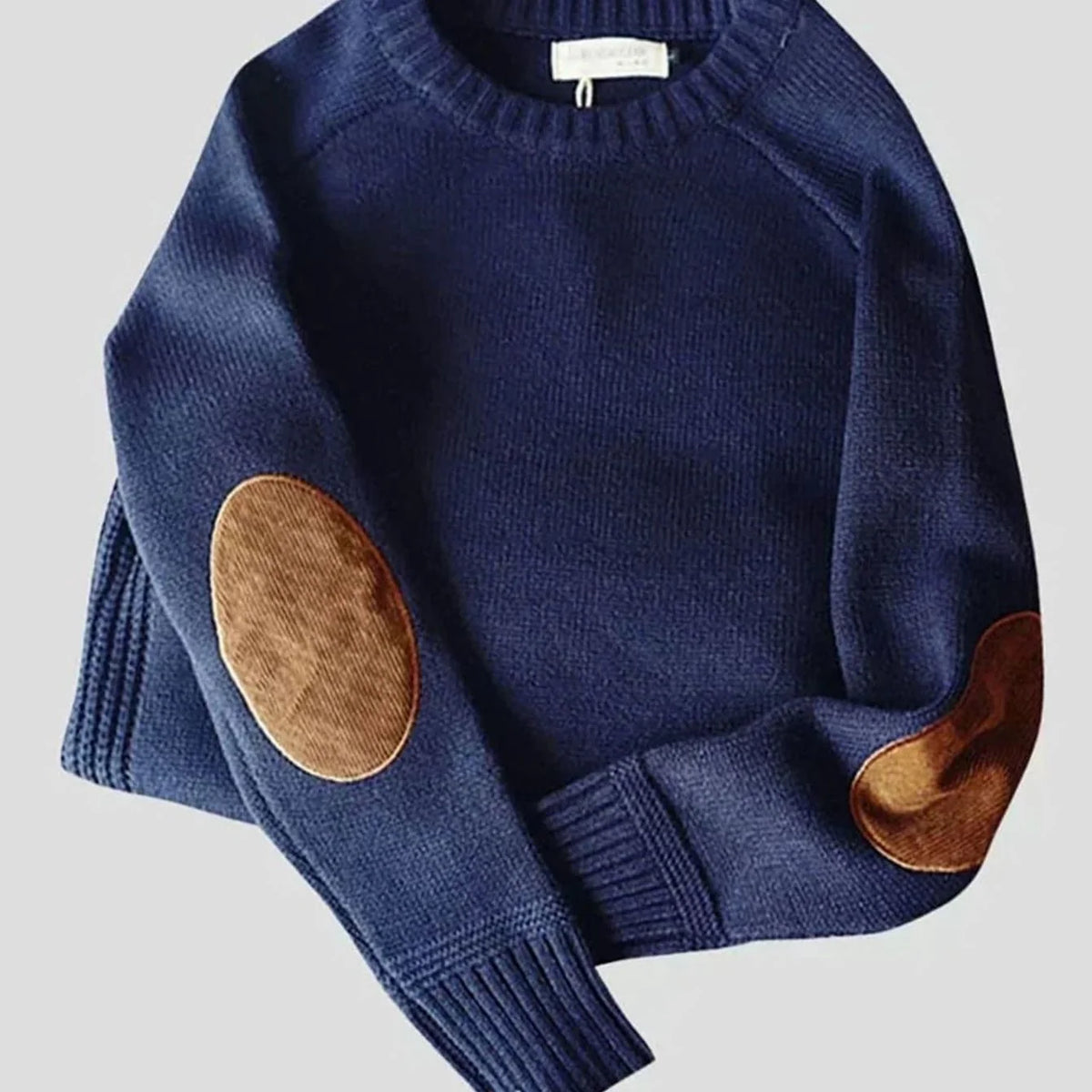 Men's Classic Crew-Neck Suede-Patch Knit Jumper