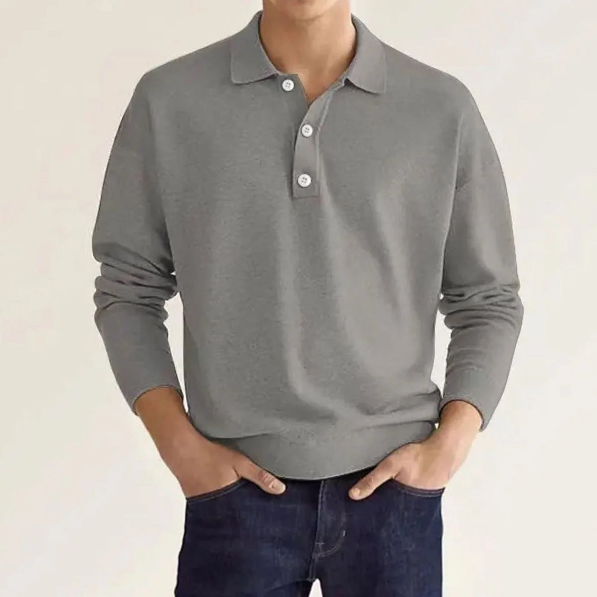 Men's Long-Sleeve Polo-Collar Knit Jumper