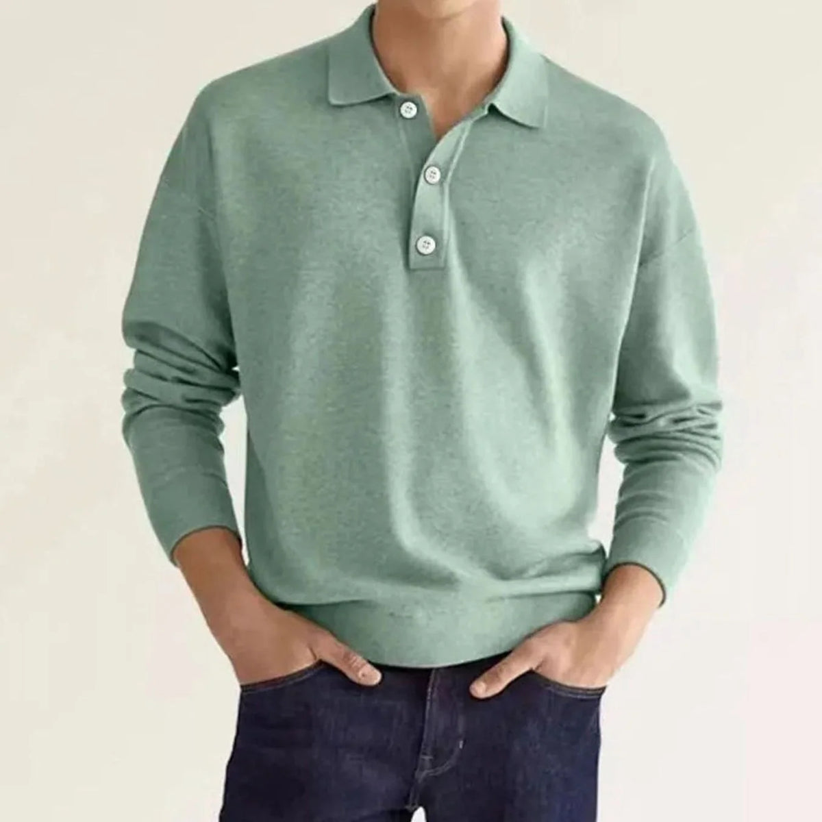 Men's Long-Sleeve Polo-Collar Knit Jumper