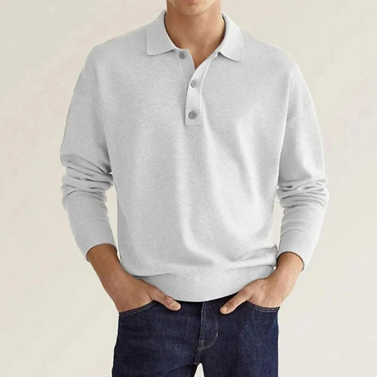 Men's Long-Sleeve Polo-Collar Knit Jumper