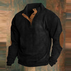 Men's Ribbed Button-Collar Suede-Patch Knit Jumper