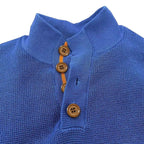 Men's Waffle-Knit Button-Neck Jumper with Elbow Patches
