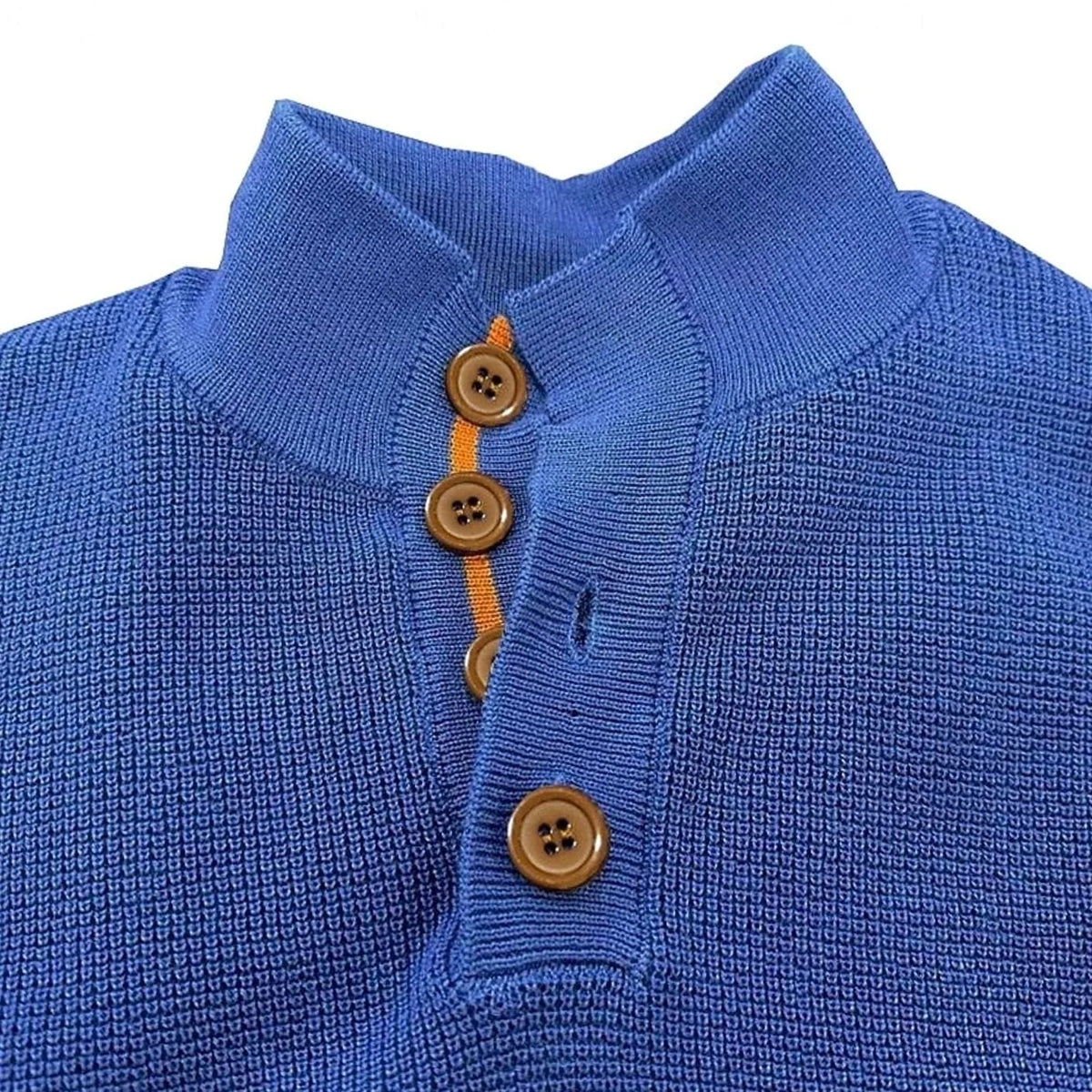 Men's Waffle-Knit Button-Neck Jumper with Elbow Patches